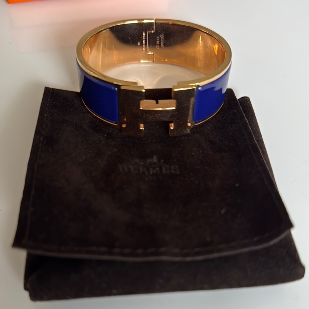 Hermés Clic Clac Gold and Blue Enamel Bracelet